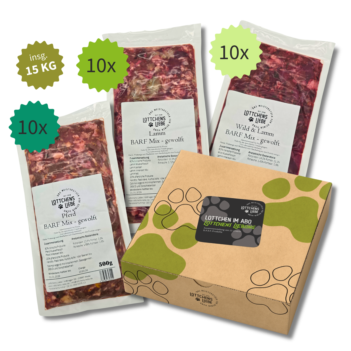 Lottchens Liebe BARF Probierpaket - Allergiker-Liebling, 15kg
